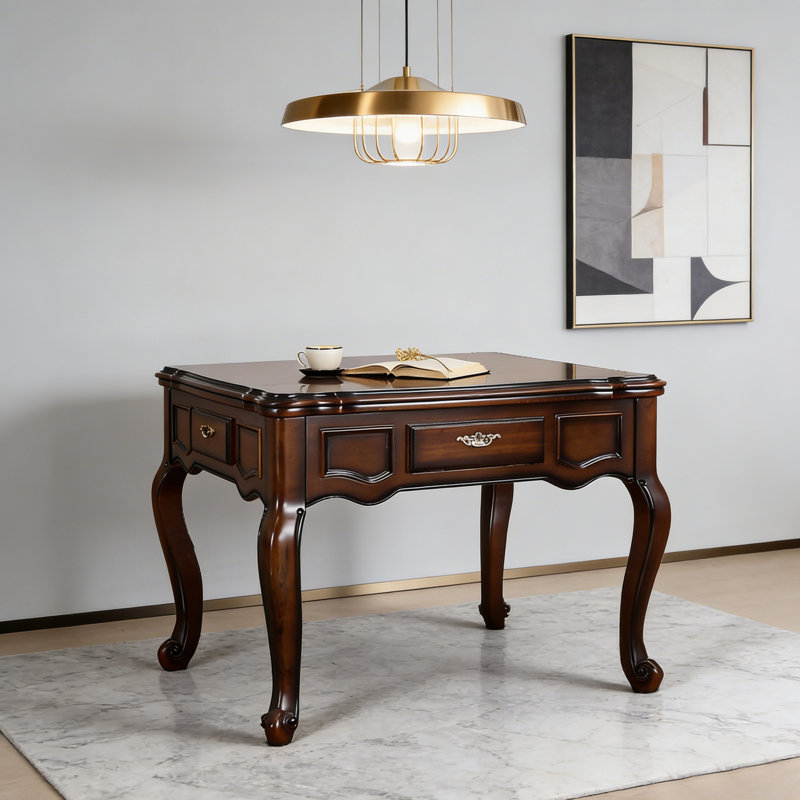 Table de Mahjong automatique en bois massif brun foncé American Retro avec plateau en bois massif