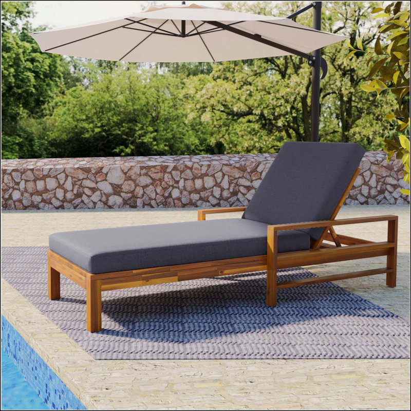 Acacia Wood Adjustable Backrest Outdoor Lounge Chair, Suitable For Gardens, Terraces, And Poolside Areas, Gray