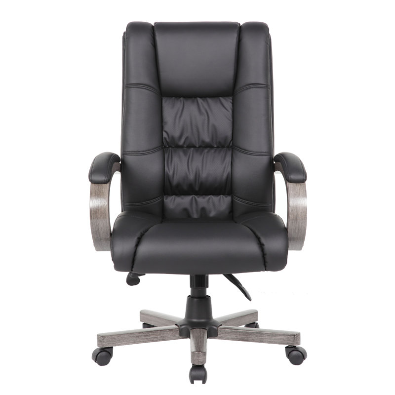Zoey High-Back Executive Chair, Black Vinyl, Gray Wood Finish, Gray