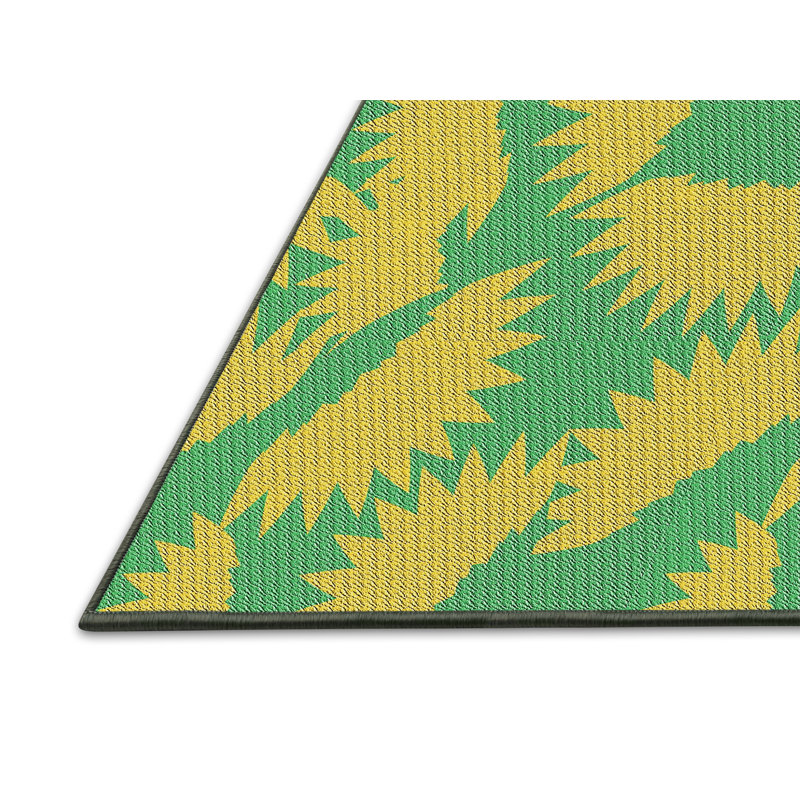 Tapis jaune/vert à motifs, Rectangle 2 pi x 5 pi