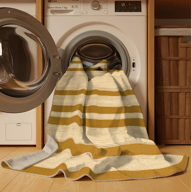 Machine Washable Horizontal Stripes Brown Area Rug, Rectangle 8' x 12'