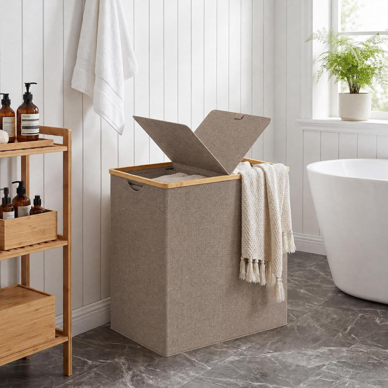 Panier à linge double 140L avec couvercle