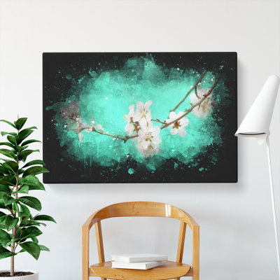 White Cherry Blossom Vol.2 Paint Splash - Wrapped Canvas