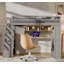 Structure de lit double pleine grandeur avec garde-robe intégrée, bureau d'étude, tablettes et lumières de rangement, conception peu encombrante pour la chambre à coucher-681100584