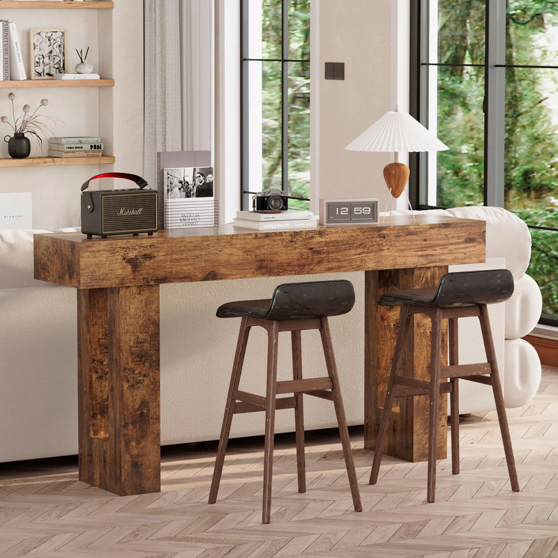 Farmhouse Entryway Console Table, 63" Long Narrow Sofa Table Behind The Couch, Wooden Curvilinear Table For Entrance, Hallway, Living Room