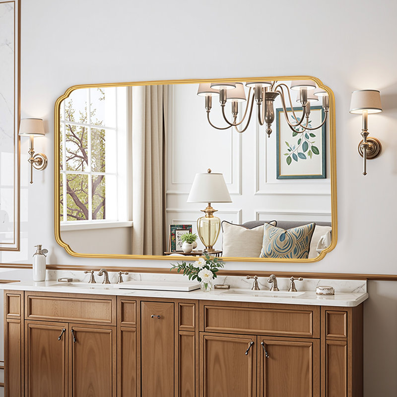 Marleth Modern Rectangular Bathroom Vanity Mirrors Mounted Wall Mirror High-Strength Tempered Glass, Gold, 55" x 36"