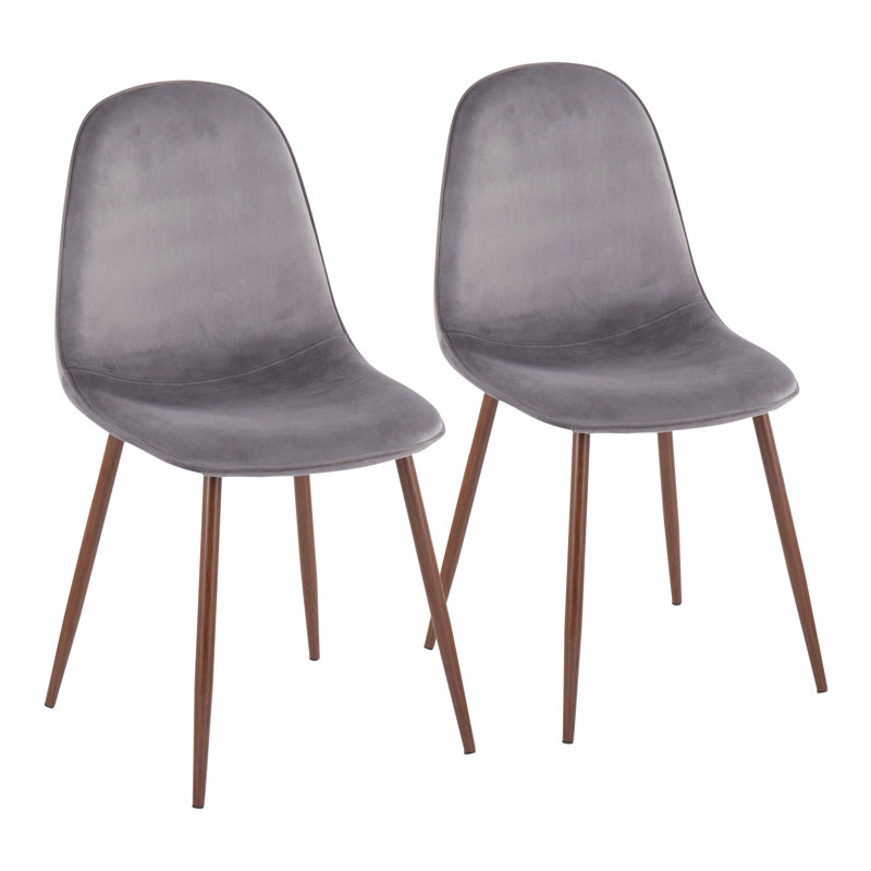 Elzada 18.5'' H Upholstered Side Chair, Gray Velvet, Walnut