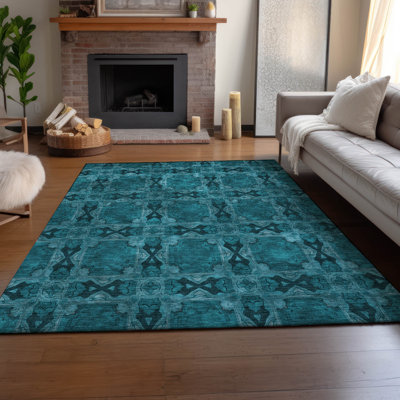 Premium Machine Washable Cerrito AMF564 Teal Rug