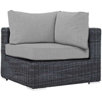 Modway EEI-1870-GRY-NAV Summon Wicker Rattan Outdoor Patio Sunbrella Corner Sofa in