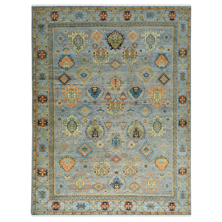 Wool Geometric Area Rug in Gray