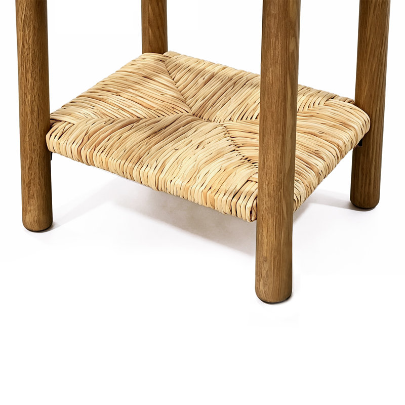 Table de chevet en bois massif avec tiroir et tablette en jute tissée Ainsley, Walnut Brown