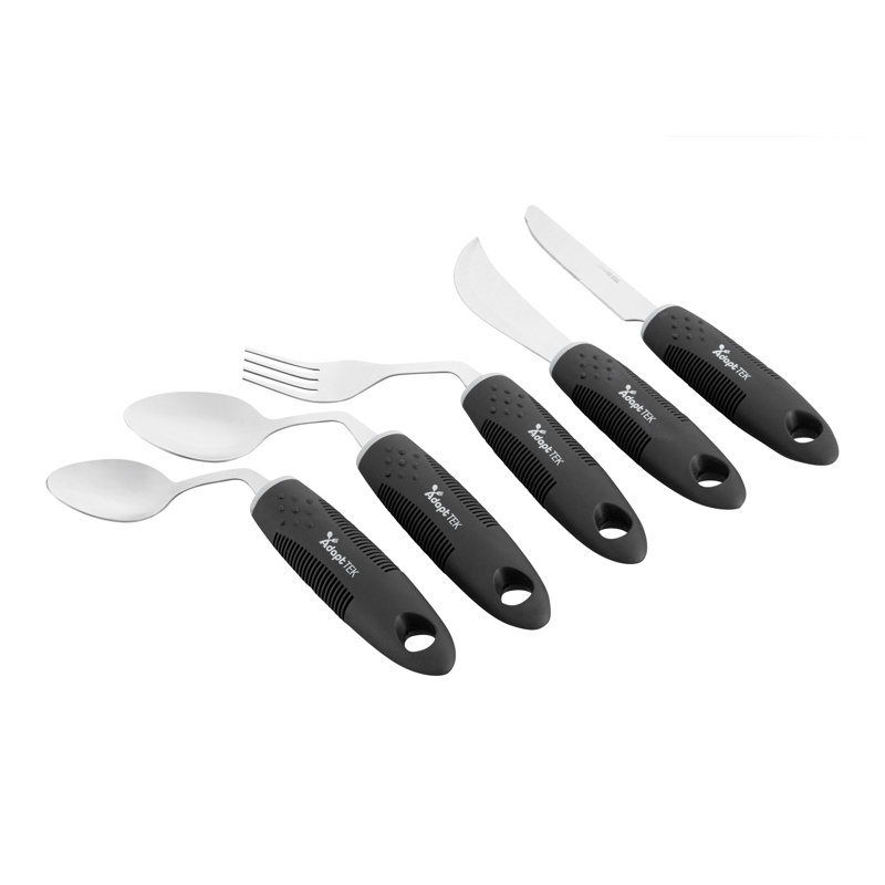  Ustensiles adaptatifs - 1 unité en acier inoxydable de 9,84 po x 5,12 po x 1,57 po, accessoires de repas ergonomiques, ensemble d'ustensiles antidérapants pour l'arthrite, conception à prise sécuritaire, noir
