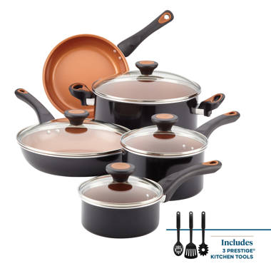 NutriChef Metallic Ridge Line Nonstick Cooking Kitchen Cookware Pots and  Pan Set with with Lids and Utensils, 12 Piece Set, Gray