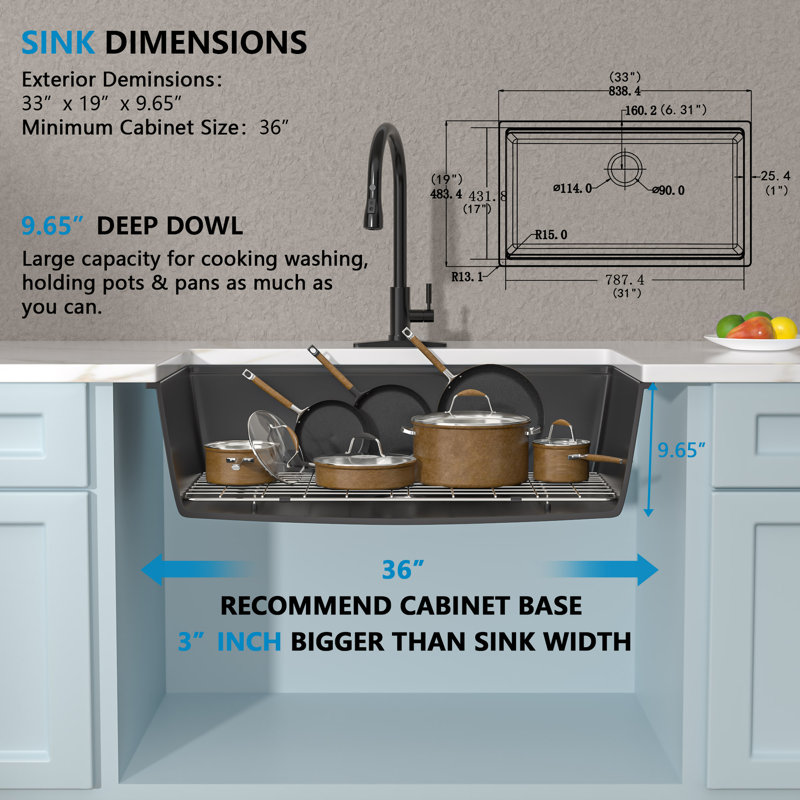 33'' L Single Bowl Quartz Kitchen Sink