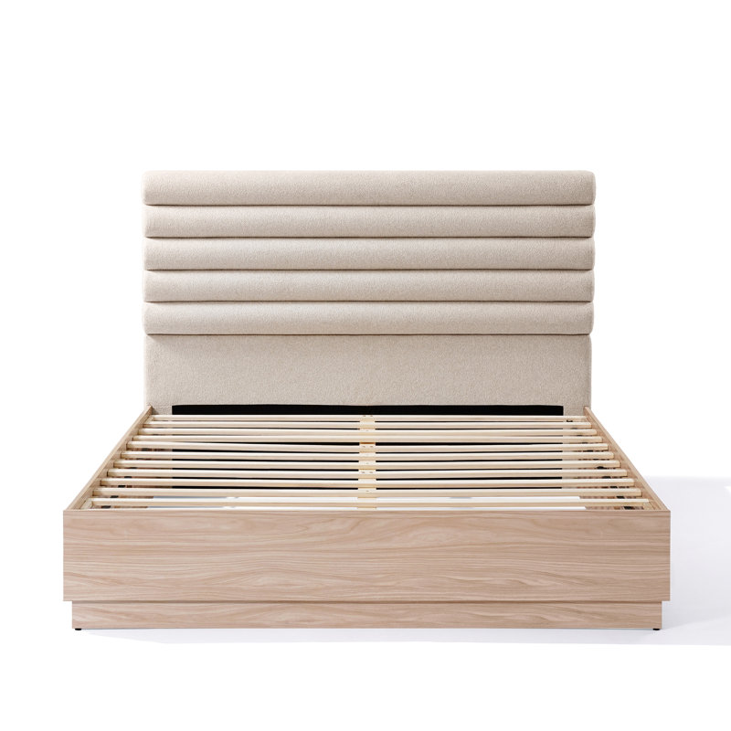 Structure de lit en bois avec tête de lit tapissier en tissu Boucle