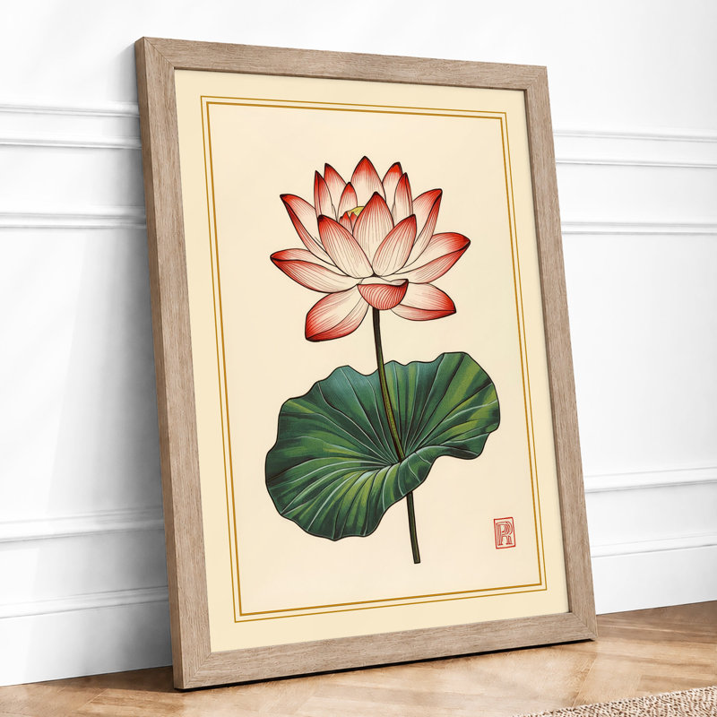 Lotus in Bloom Botanical - Framed Print, A1 - 84.1 x 59.4 cm, Oak