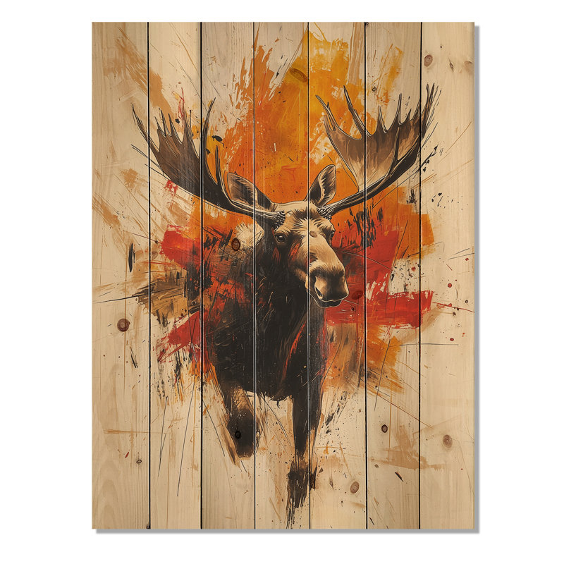 Amber Wild Moose Energy I - décoration murale en bois d'orignal - sur bois de pin naturel, H 40 po x l 30 po x P 0,78 po