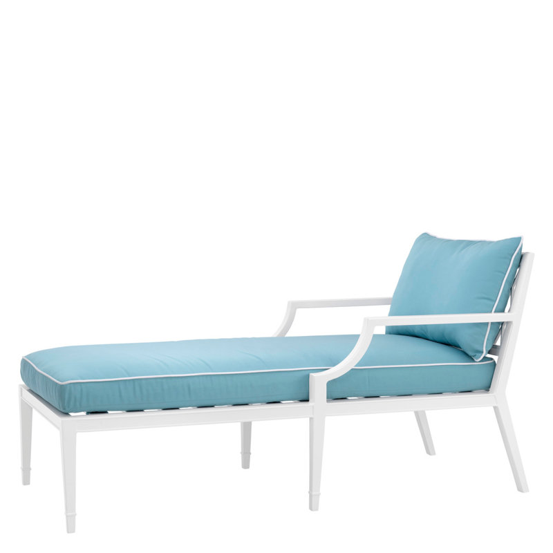 Bella Vista Outdoor Chaise Lounge, White Frame/Blue Cushion