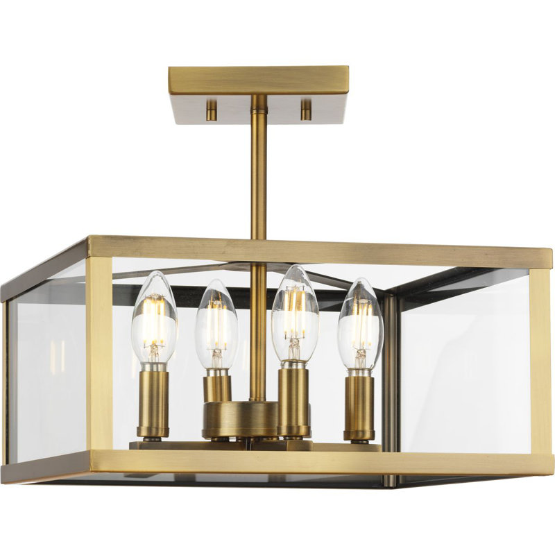 Galil Glass Semi Flush Mount, Vintage Brass