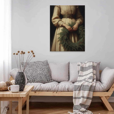 «Woman with Pine Wreath», art mural en toile non encadrée 24 po x 36 po