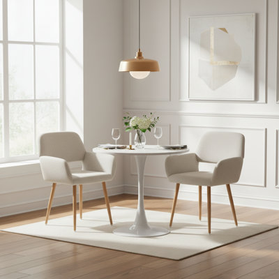 3-Piece Modern Round Dining Table Set With Upholstered Armchairs, Mid-Century Kitchen & Dining Furniture