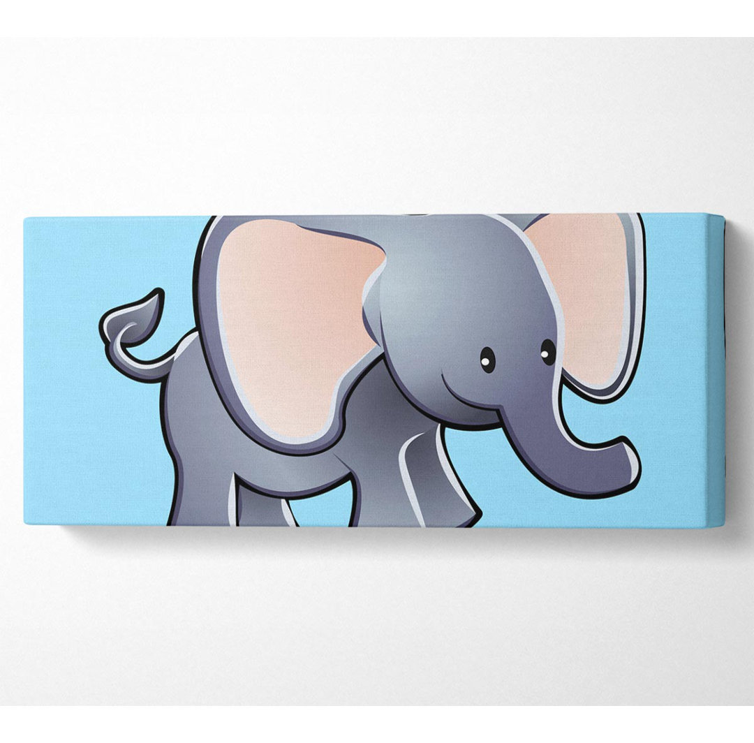 Großohriger Elefant Baby Blau Panoramaleinwand