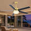 Ventilateur de plafond à DEL 52 po à pales réversibles d'intérieur en cristal doré avec télécommande et tige verticale incluse, pales deux tons-787728126