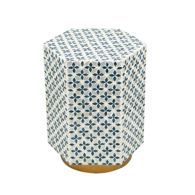Table d'appoint hexagonale avec motif Capiz bleu et base dorée