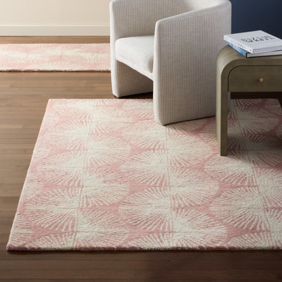 Tapis rose en laine fabriqué à la main à motif géométrique rose 9 pi x 12 pi Kendall NICOLE MILLER