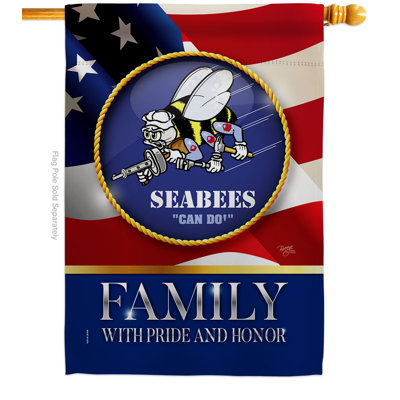 Drapeau de maison 40 po x 28 po en polyester 2 côtés Us Seabees