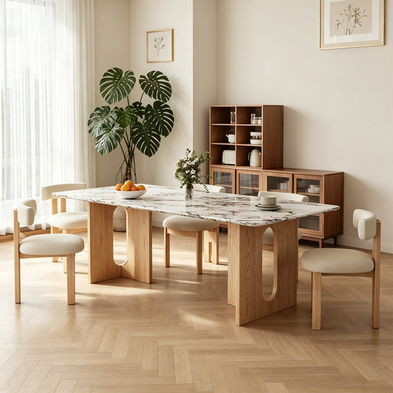 Rectangular Modern Faux Marble Dining Table Set