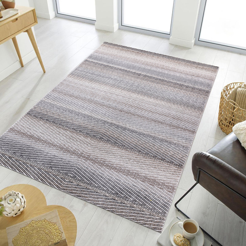 Tapis géométrique brun / ivoire / noir, Rectangle 7 pi 10 po x 10 pi 10 po