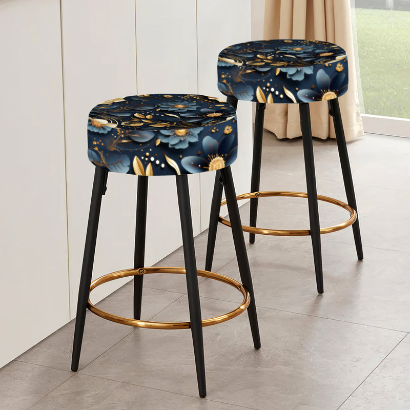 Ensemble de 2 tabourets de bar bleu nuit et doré - Glamour