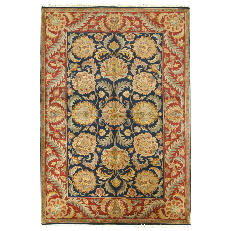Hand Knotted Wool Oriental Area Rug in Blue And Red