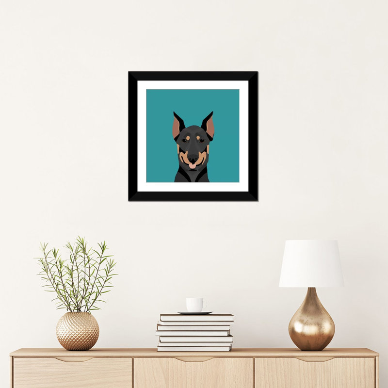 Doberman pinscher, impression sur toile tendue, H 16 po x l 16 po x P 1 po, Papier d'art encadré noir, Blanc
