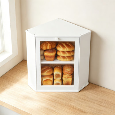 Boîte à pain de coin pour comptoir de cuisine, bois de bambou avec porte en acrylique ondulée, contenant de rangement réglable à deux couches, porte-pain peu encombrant pour le pain, les pâtisseries et les collations