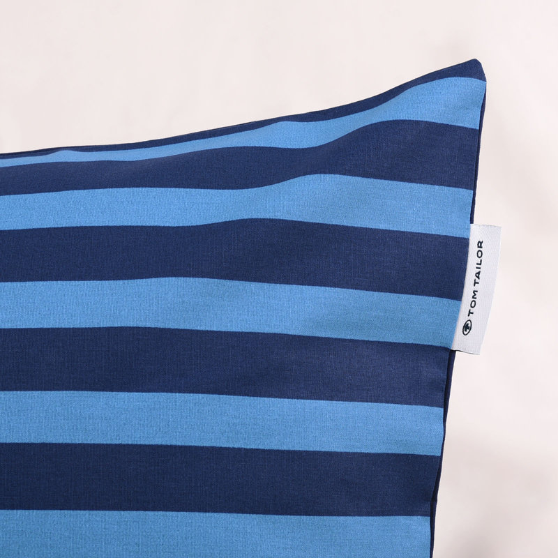 MEDIUM STRIPES Cotton Duvet Cover Set Set, Dark Navy/Cool Blue, 155 x 220 cm + 80 x 80 cm