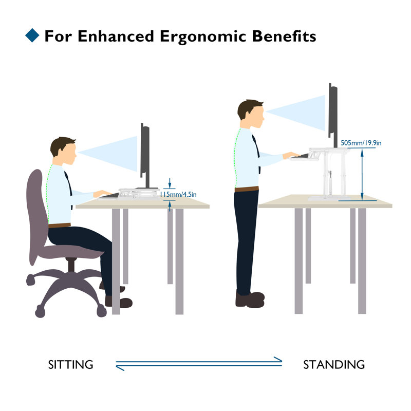 Sit- Stand Desk Converter, Height Adjustable Dual Tiered Computer Workstation, Sit Standing Converter With Platform, Ergonomic X-frame Riser For Pc Computer Screen, Keyboard, Laptop Up To 15kg