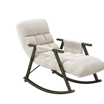 Casual Folding Rocking Chair Upholstered, Lounge Rocking Chair Adjustable High Back And Foot Rest,Side Pockets Placed In Living Room Bedroom Balcony