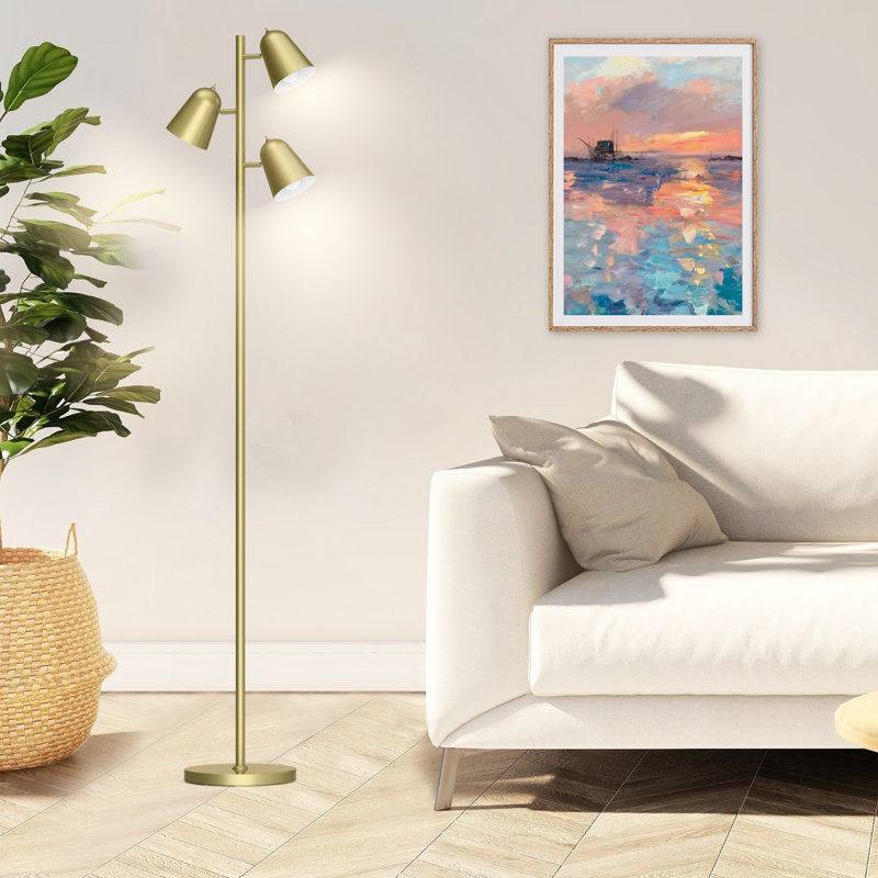 Lampe sur pied à branches 68 "avec 3 ampoules incluses, Doré clair