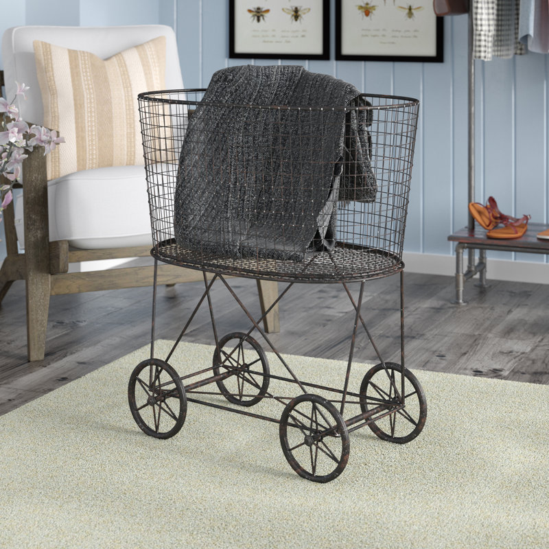 Metal Rolling Laundry Cart with Rack, Gray
