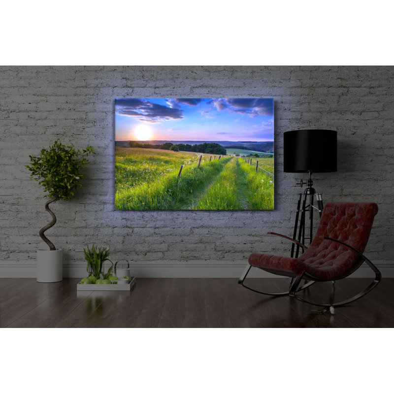 Beautiful Mountain Meadow At Sunrise by No - Wrapped Canvas Print, With lighting, 70cm H x 100cm W x 4.5cm D