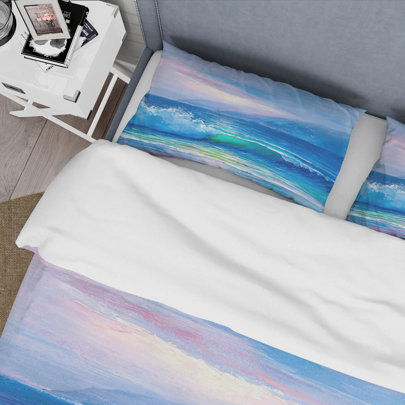 Blue Waves Breaking At The Beach II - Ensemble de housse de couette nautique et côtier - Polyester en microfibre