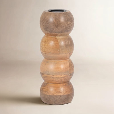  Wood Ribbed Candlestick Holder