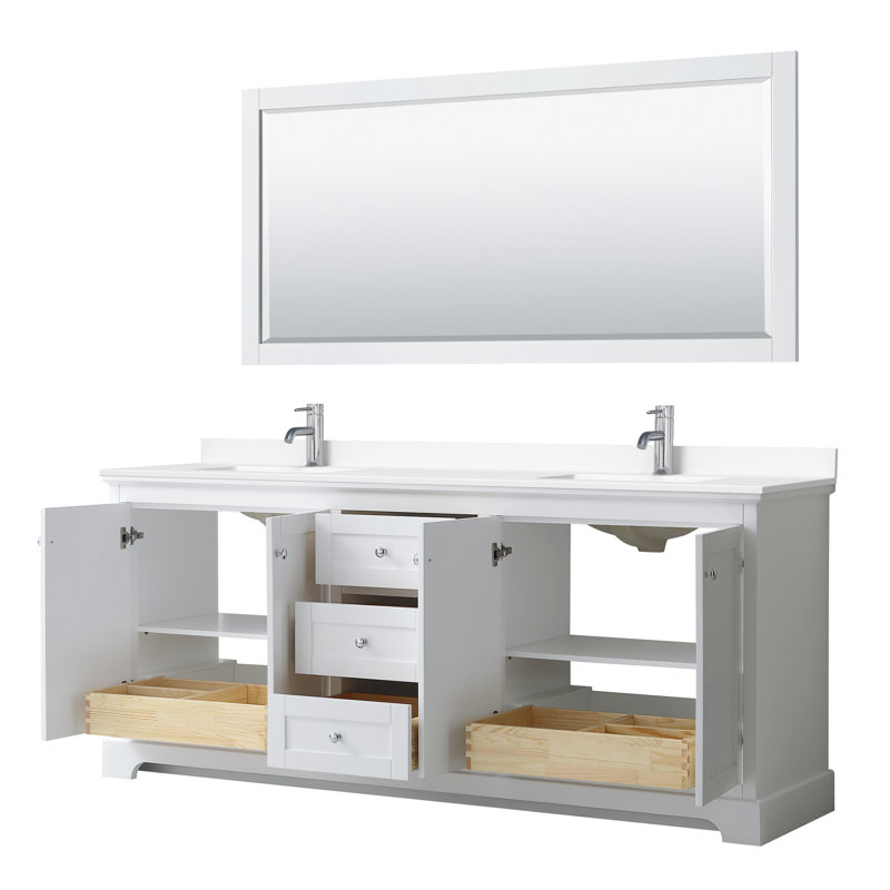 Ensemble de meuble-lavabo double 80 po Avery, Blanc, Marbre de culture blanc, Chrome poli