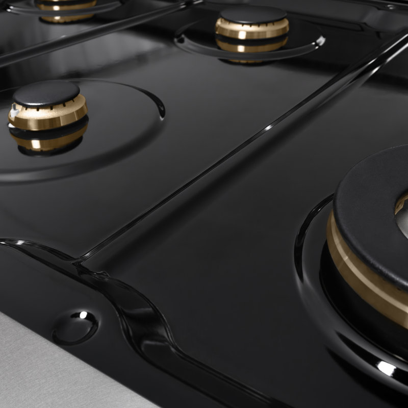 ZLINE 48" Porcelain Gas Stovetop in Fingerprint Resistant with 7 Gas Burners and Griddle, Stainless Steel/Brass Burners