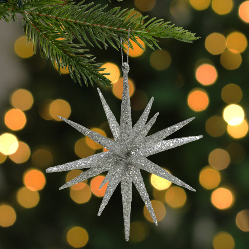 Silver Glitter Starburst Hanging Christmas Ornament