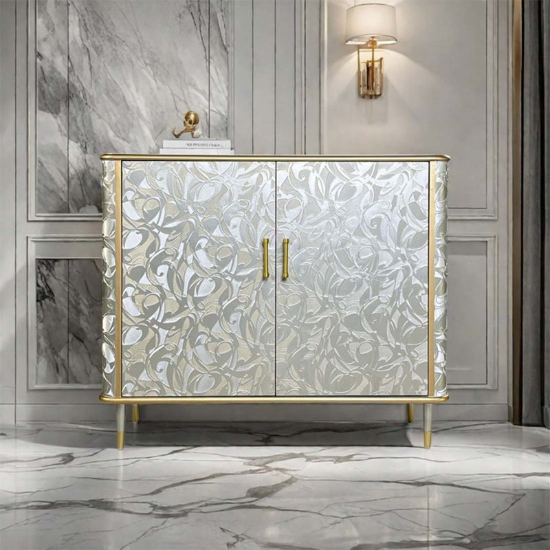 Simple Light Luxury Multi-functional Decor Cabinet, Gold/Champagne silver