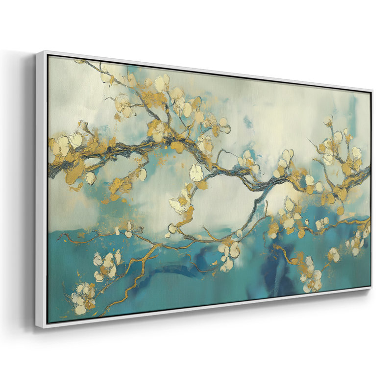 Botanical Series-CCCCLXVII - Toile tendue avec châssis encadré - Prêt à être accroché, H 25 po x l 49 po, Blanc