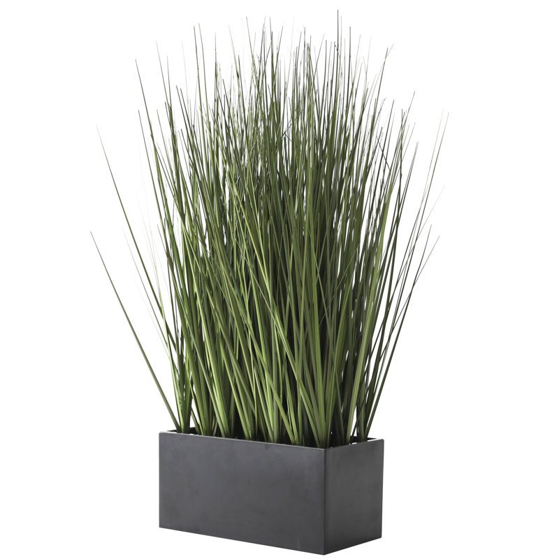 Irby Green Faux Foliage Onion Grass Artificial Plant with Black Rectangular Plastic Pot